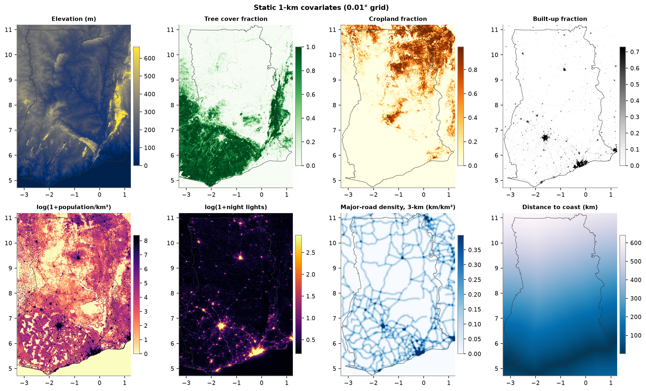 Figure 4. Examples of static predictors on the 0.01° grid.