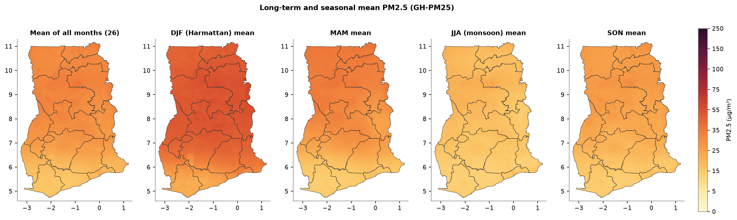 Figure 13. Long-term and seasonal mean PM2.5.